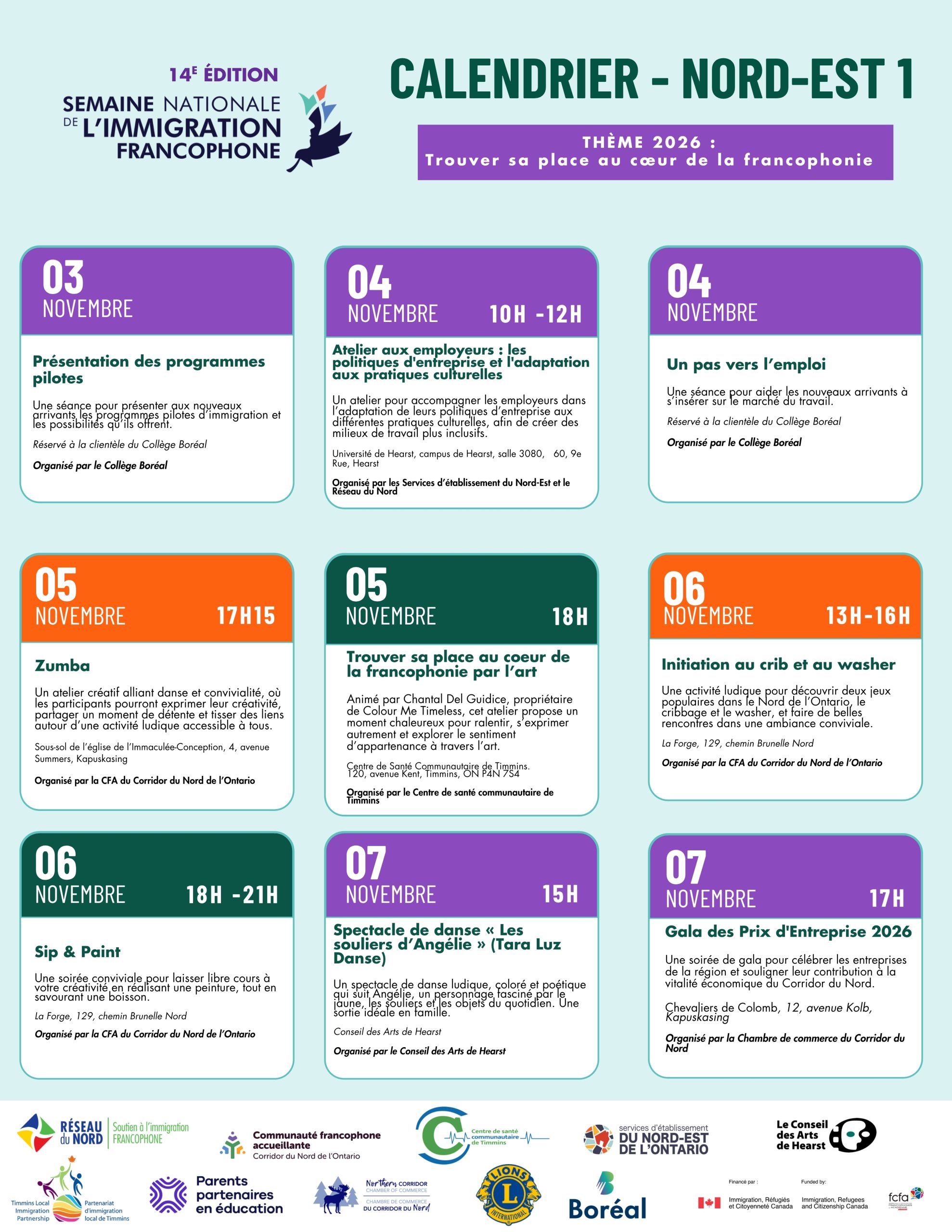 Calendrier Nord-Est (1/2)