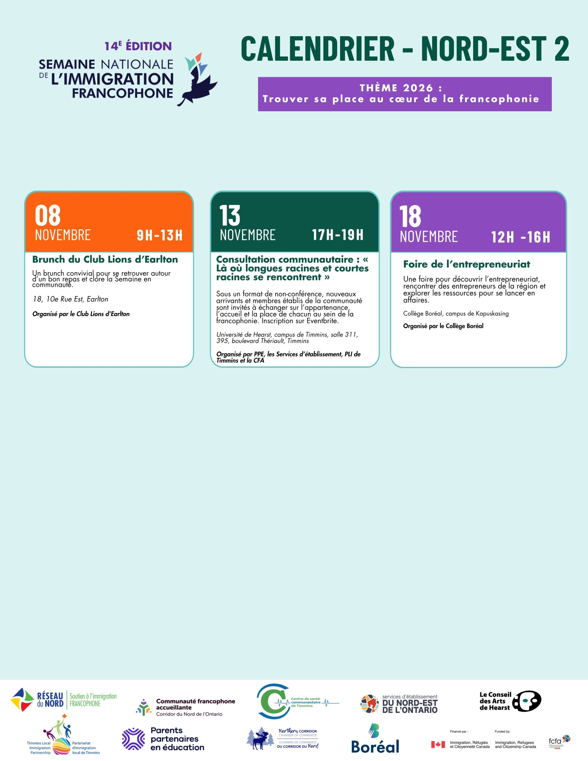 Calendrier Nord-Est (2/2)