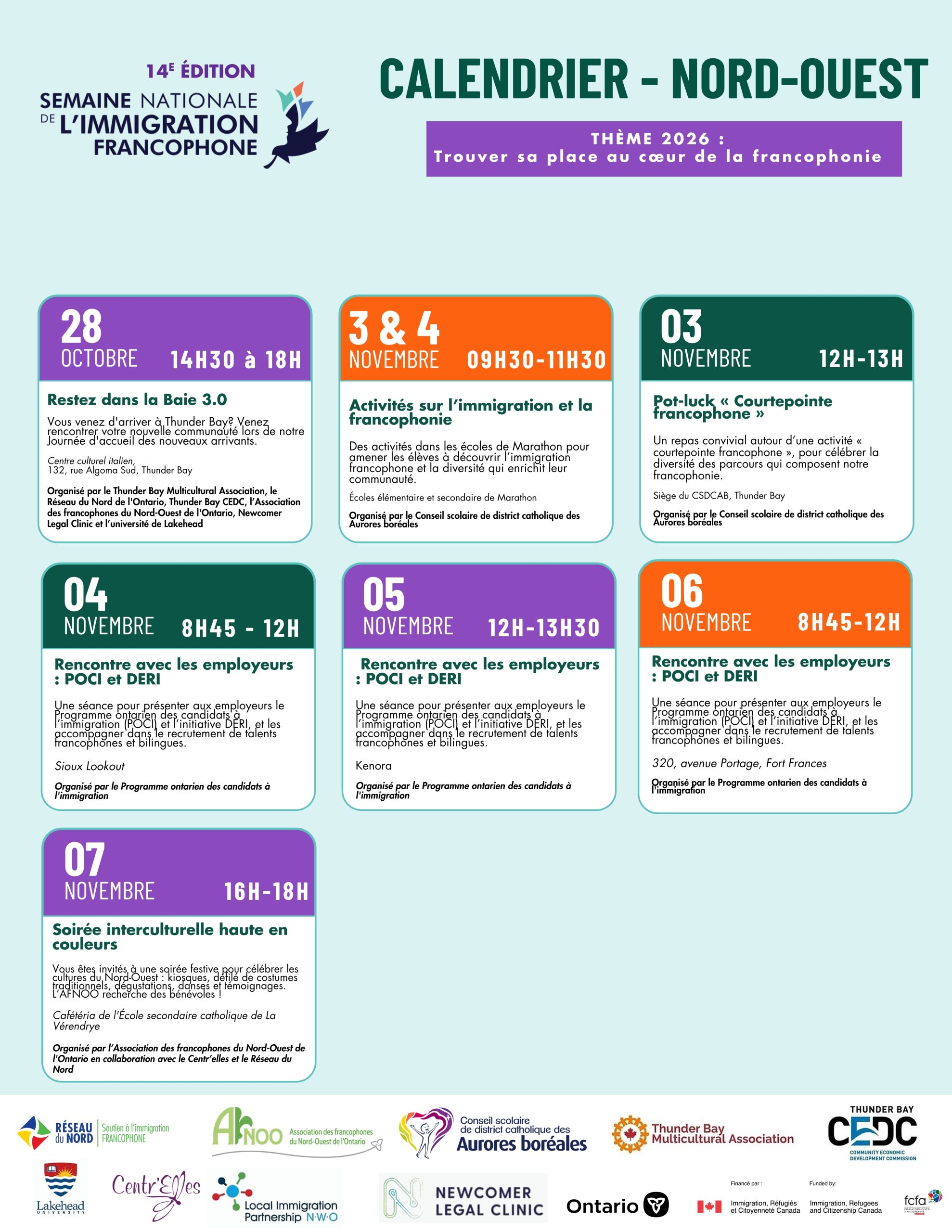 Calendrier Nord-Ouest