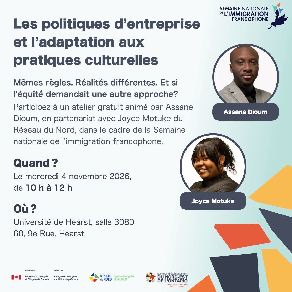 Affiche : Atelier aux employeurs : les politiques d'entreprise et l'adaptation aux pratiques culturelles