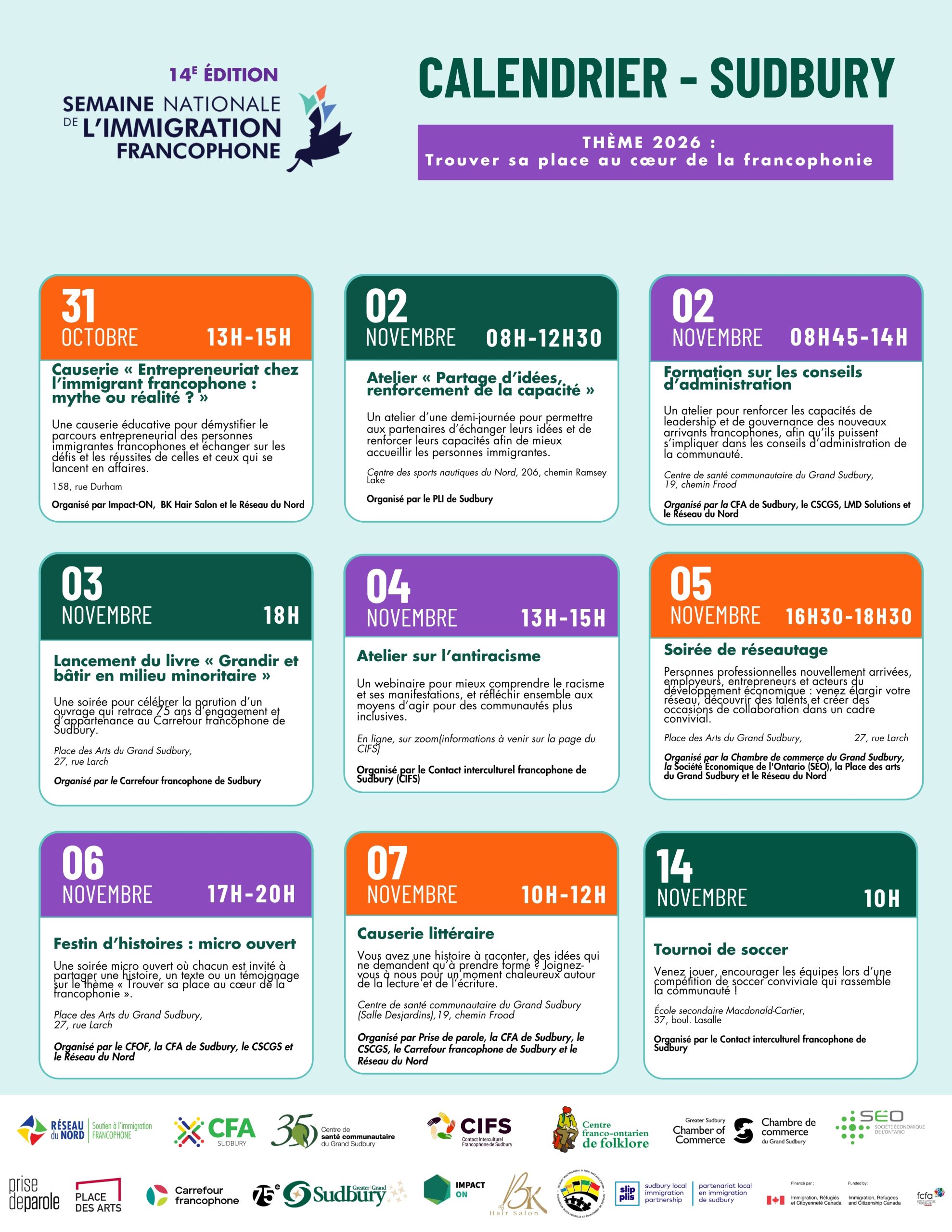 Calendrier Sudbury (1/2)